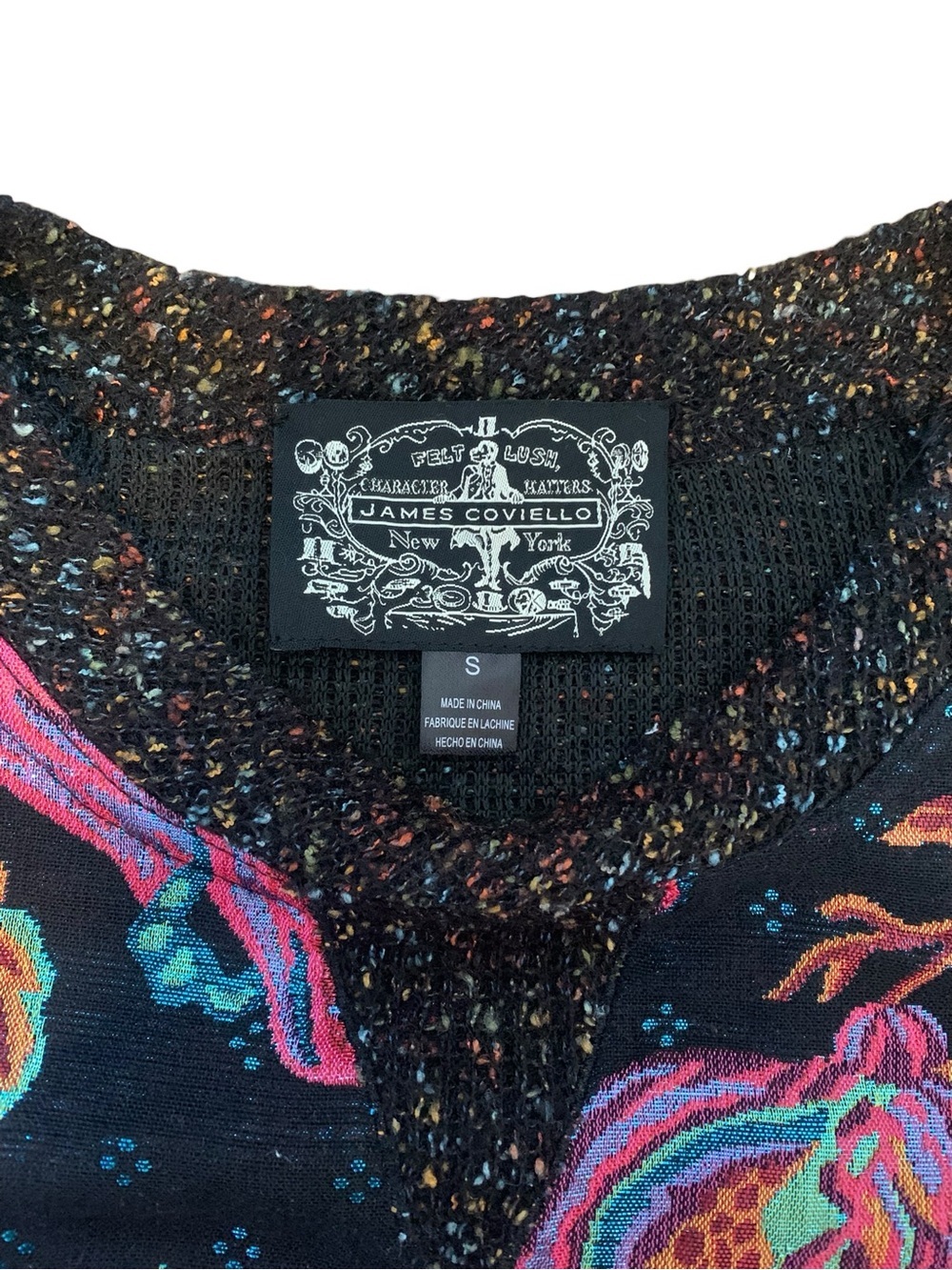 James Coviello Floral Metallic Knit Sweater Top Small Boho Cottagecore Artsy - Picture 2 of 7
